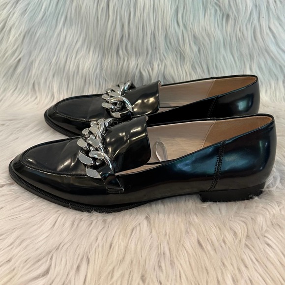 ZARA Chunky Chain Loafers Slip On Flats Faux Leather Shoes, Black - Picture 9 of 11